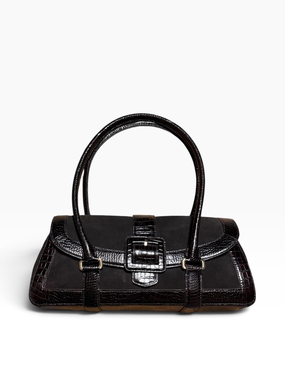 Ann Taylor Brown Genuine Leather Croc Embossed Shoulder Bag